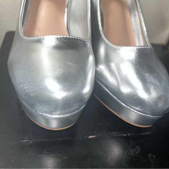 Perphy Platform Mary Janes Block Heels Pumps for Women Metallic Silver Sz 8 - Picture 8 of 12